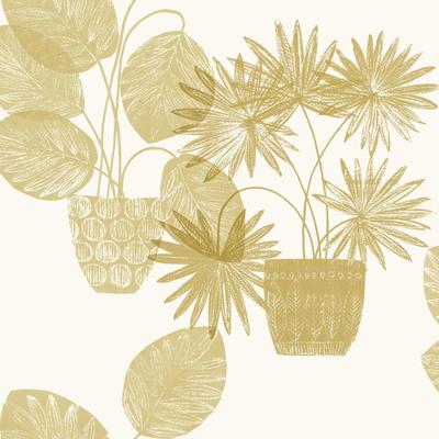 A-Street Prints Aida Gold Potted Plant Wallpaper