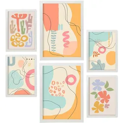 POSTER Set Mit 6 Crasis Rahmen In Blume Zusammenfassung A3 & A4 Weißer Rahmen