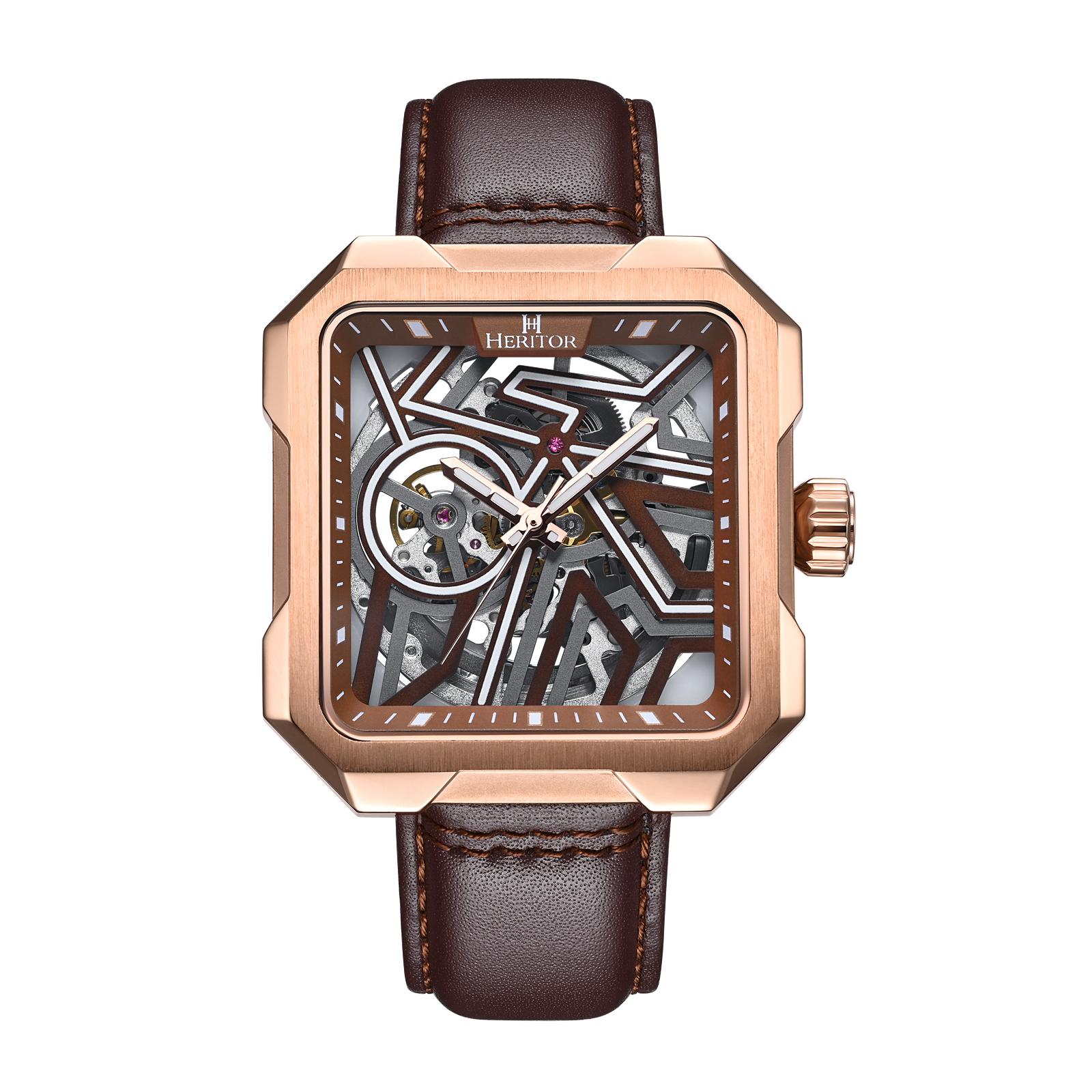 Heritor Automatic Campbell-skeletonhorloge met leren band
