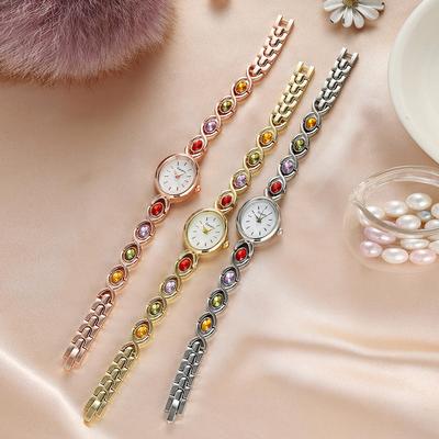Youfap Market Elegant Temperament Line Scale Ladies Fashion Watch, Luxury Rhinestone Oval Quartz Dial gold