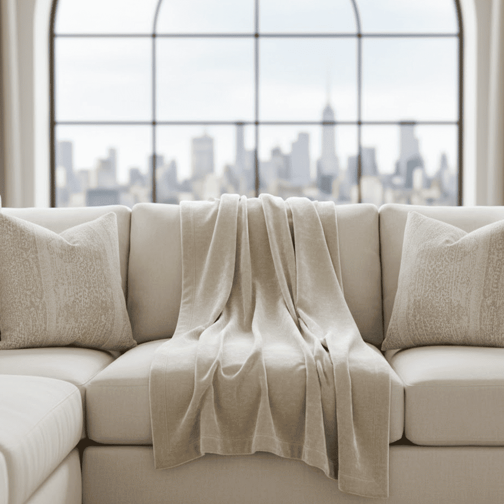 Zephyr Cream Heavy Chenille Velvet Throw