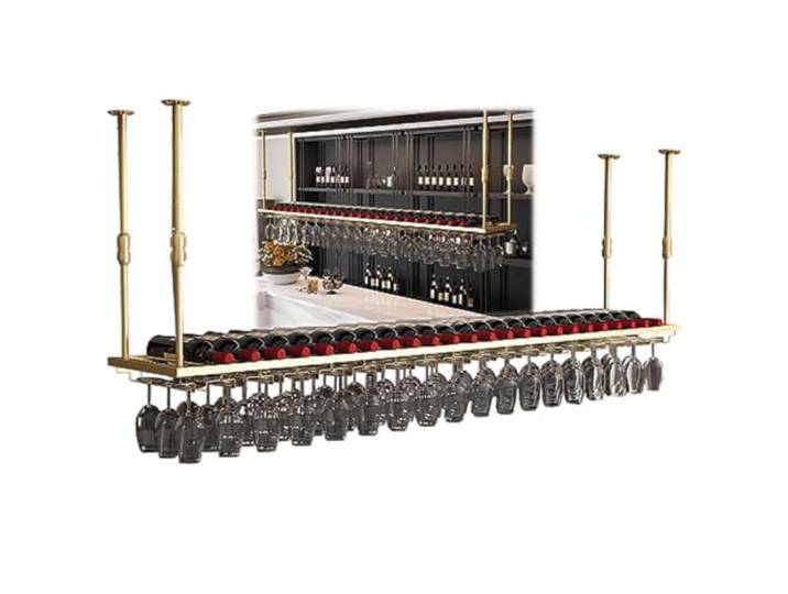 OOPDNEGAK Decken-Weinregal – Schwebende Hängeregale – Platzsparende Aufbewahrungsregale Küche Und Esszimmer – Decken-Hängebar-Weinregal – Verstellbares Glasregal Stielgläser(A,100x30CM)