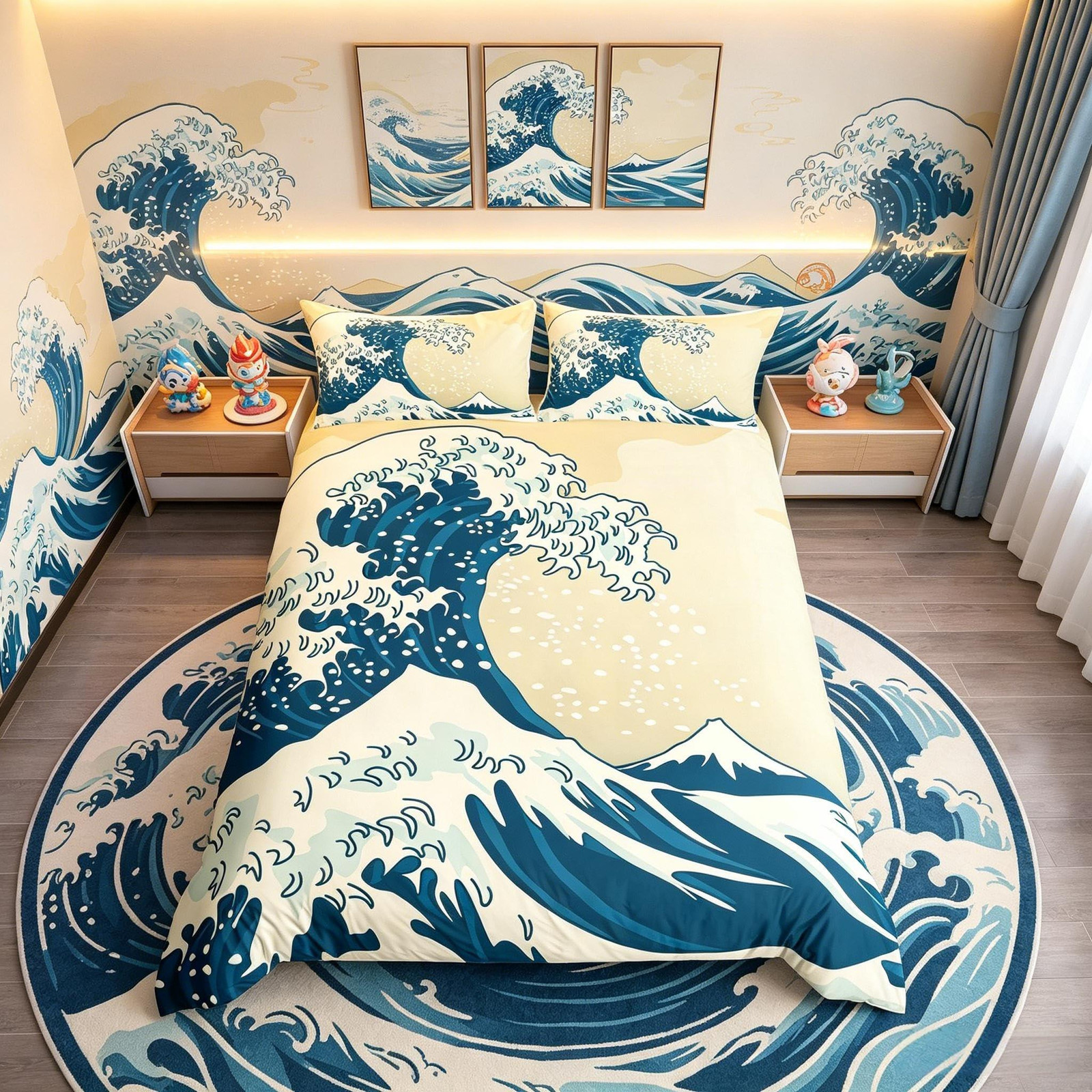 Merkloos Dekbedovertrek Set met Zee Golf Motief voor King Size Bed