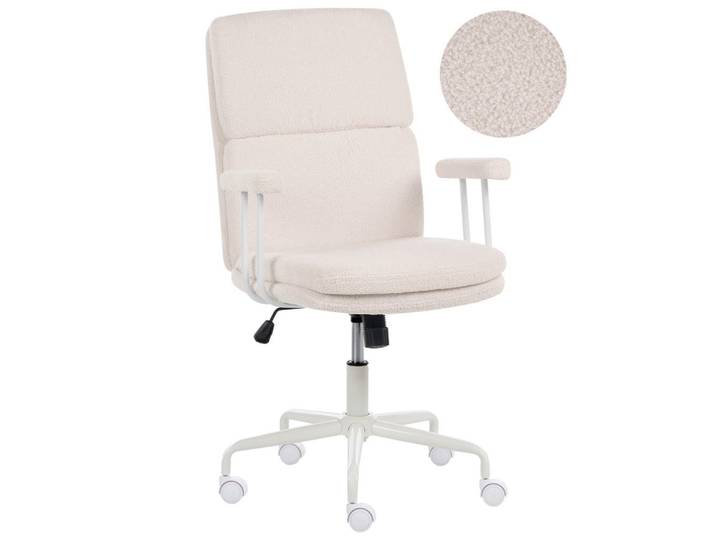 Beliani Bürostuhl Bouclé Cremeweiß Vero, 62x100x65 cm, Büromöbel, Bürostühle, Drehstühle