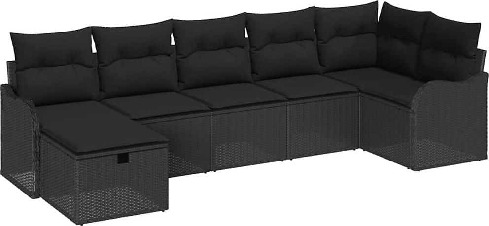 Modulares Garten-Sofa-Set, 7-teilig, für Außenbereich, Poly Rattan, Schwarz, mit Stauraum & Kissen, langlebig, handgewebt