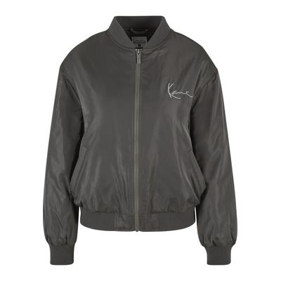 Bomberjacke KARL KANI "Karl Kani Karl Kani Chest Signature Bomber Jacket", Damen, Gr. XS, grau, 100% Polyester, mehrfarbig, normal, amerikanischer Ausschnitt, Jacken Bomberjacke