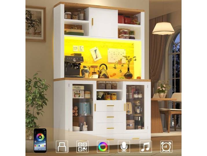 Buffet vaisselier - MINIMAL - MINIMAL - 120x40x188 cm - 4 portes - Bande LED contrôlable (app)