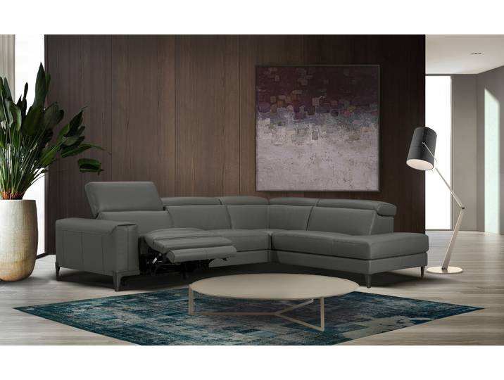 Ecksofa CALIA ITALIA Benja, Designsofa mit erstklassigen Komfortfunktionen zum Wohlfühlen , grau (iron), B:294cm T:227cm, Sofas, Ecksofa, in Leder, mit elektrischer Relaxfunktion