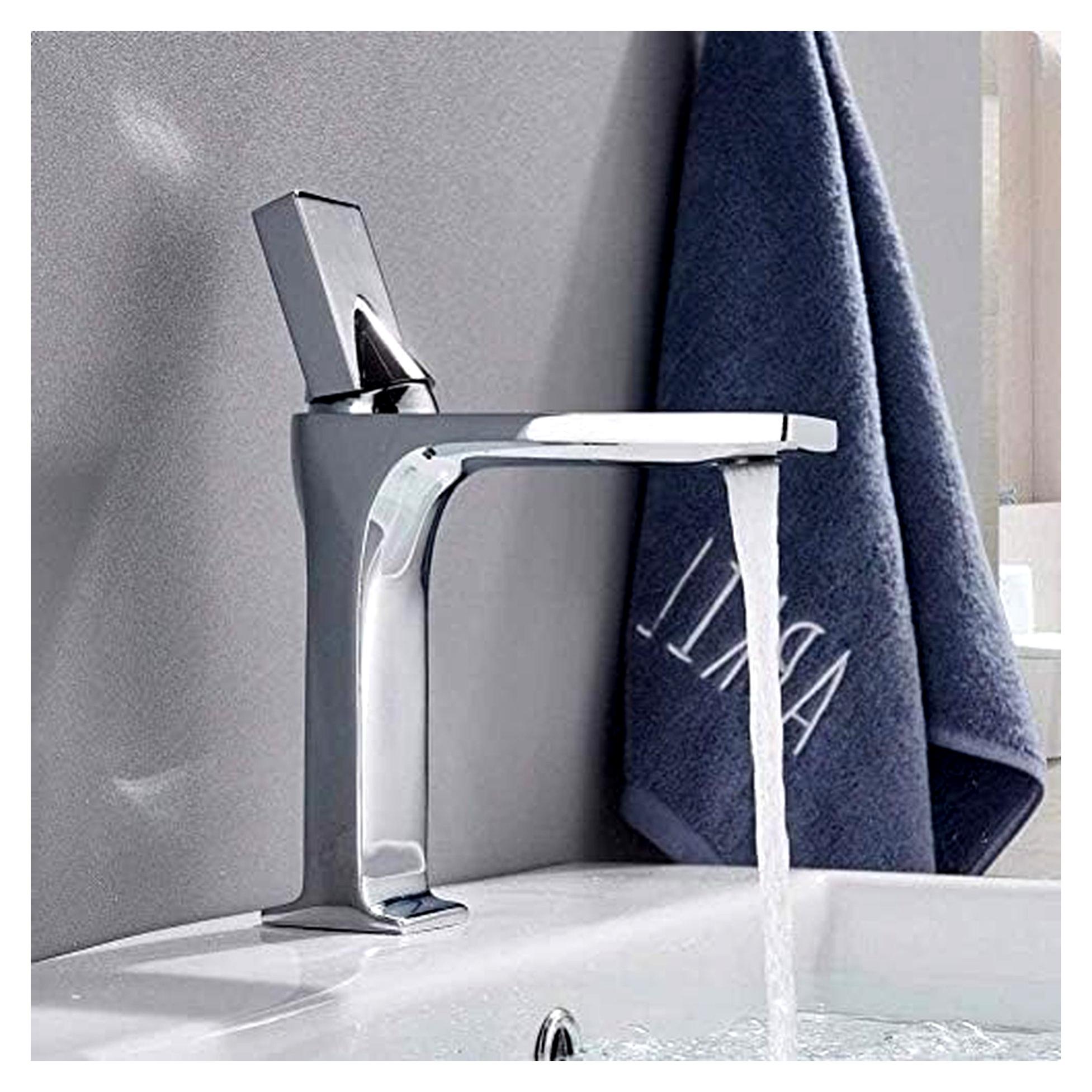 Küchenarmatur aus Chrom mit quadratischer Form, Einhebel-Waschtischmischer für Kalt- und Warmwasser, Einlochmontage