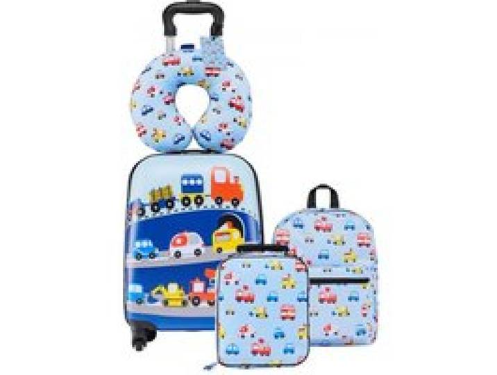 VEVOR 5 tlg. Kinderkoffer Set, 457,2 mm, Hartschalenkoffer mit Kindertrolley, Rucksack, Nackenkissen, Lunchbox & Kofferanhänge, Kofferset fürJungen & Mädchen, praktisch für Reisen Fliegen (Autos)