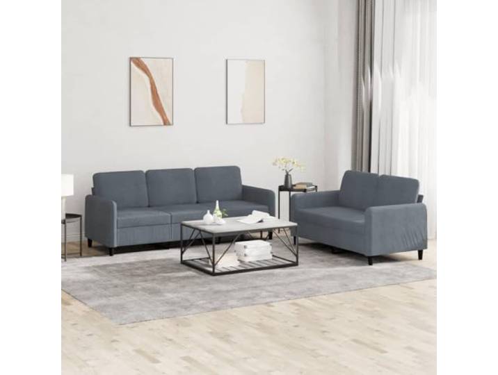 HEFZGDB 2-TLG. Sofagarnitur Dunkelgrau Samt mit robustem Metallgestell und weichen Polsterungen für langlebigen Komfort, strapazierfähiges Design ideal für Wohnzimmer, hohe