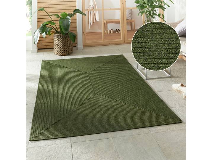 Teppich HANSE HOME Trenzado , grün, B:80cm H:10mm L:150cm, Polypropylen, Teppiche, Teppich, In- & Outdoor, Handmade-Look, Läufer, Wetterfest, Balkon, Wohnzimmer