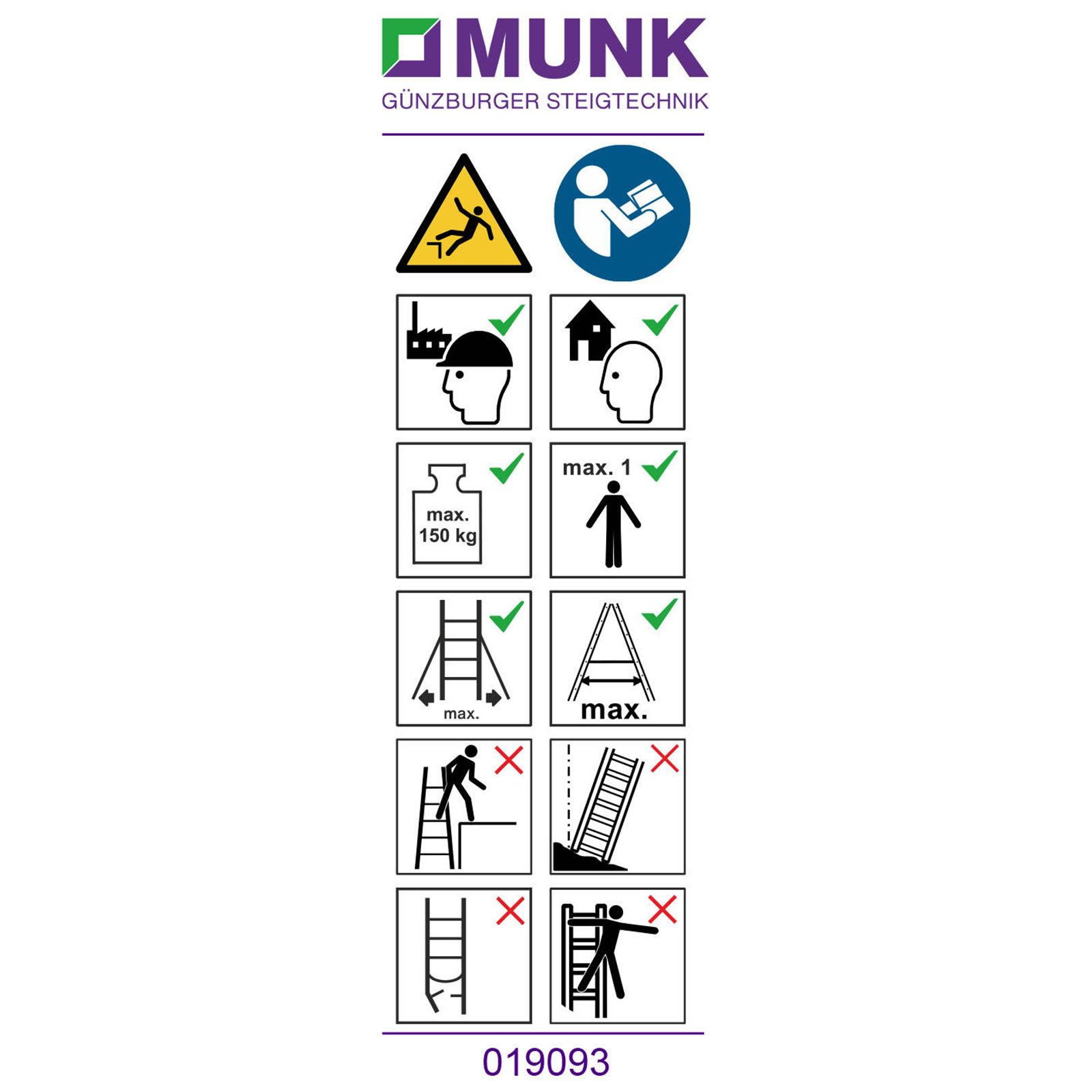 Munk Günzburger Steigtechnik MUNK Produktaufkleber Piktogramm für Podestleitern Plattformhöhe unter 2,5m 20 Stück