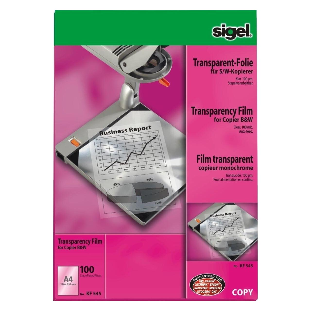 Sigel Schwarz-Weiss Kopier-Folie, DIN A4, transparent, 100 my (A4, 100 Blätter, 100 g/m²) (KF545)