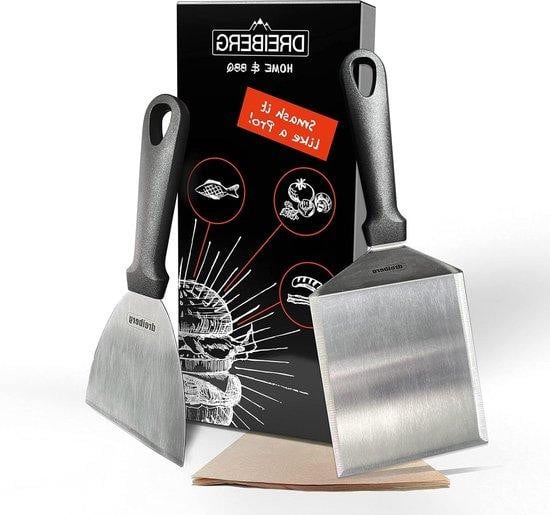 XXL grillspatelset met comfortabel handvat en barbecue-accessoires van roestvrij staal, zilver