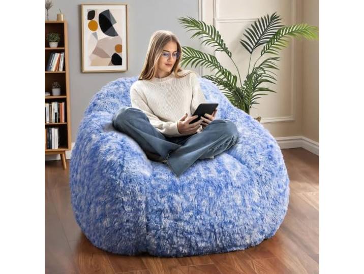 Plüsch-Bohnensack, Erwachsene, Weicher Lounge-Sessel Memory-Schaum Sitzsack mit abnehmbarem Plüsch-Mikrofaserbezug – Waschbar & Bequem