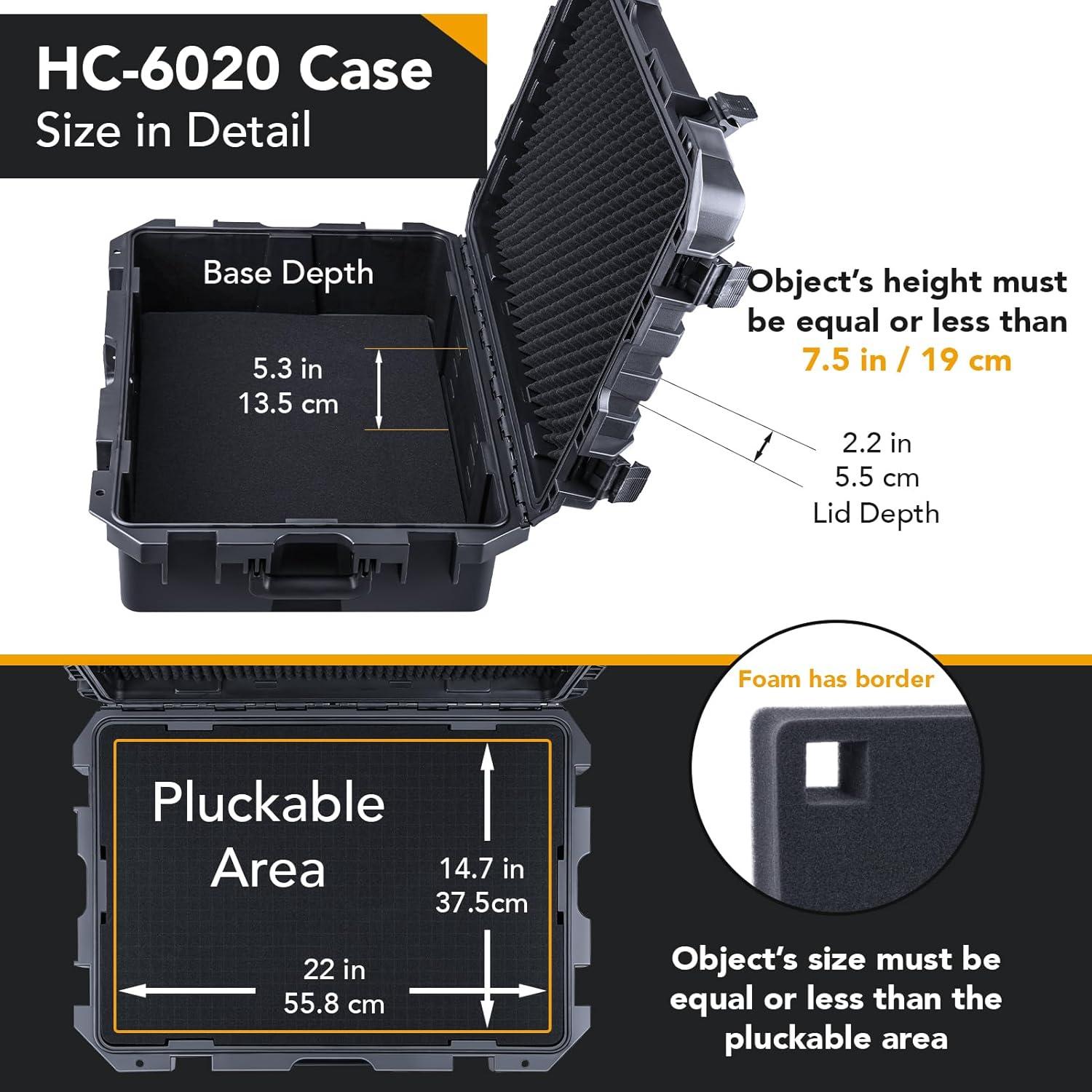 HC-6020 Wasserdichte Koffer mit anpassbarem Schaumstoff, Innenmaße 59,3 x 42,3 x 19 cm, geeignet für Elektronik und mehr