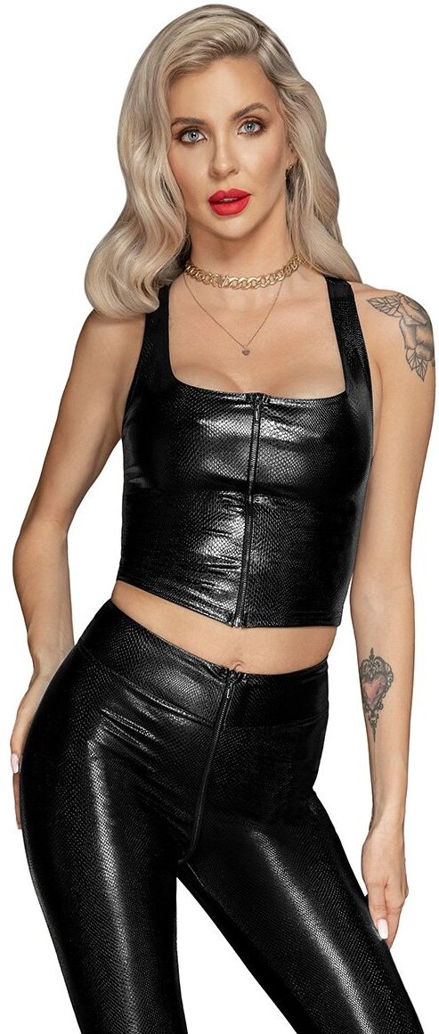 Noir HandMade Top zippé snake wetlook