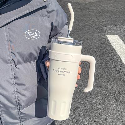 Uplifted Trends Large Capacity Stainless Steel Water Cup For Vehicles And Office Use With Straw Ice Dispenser Design white