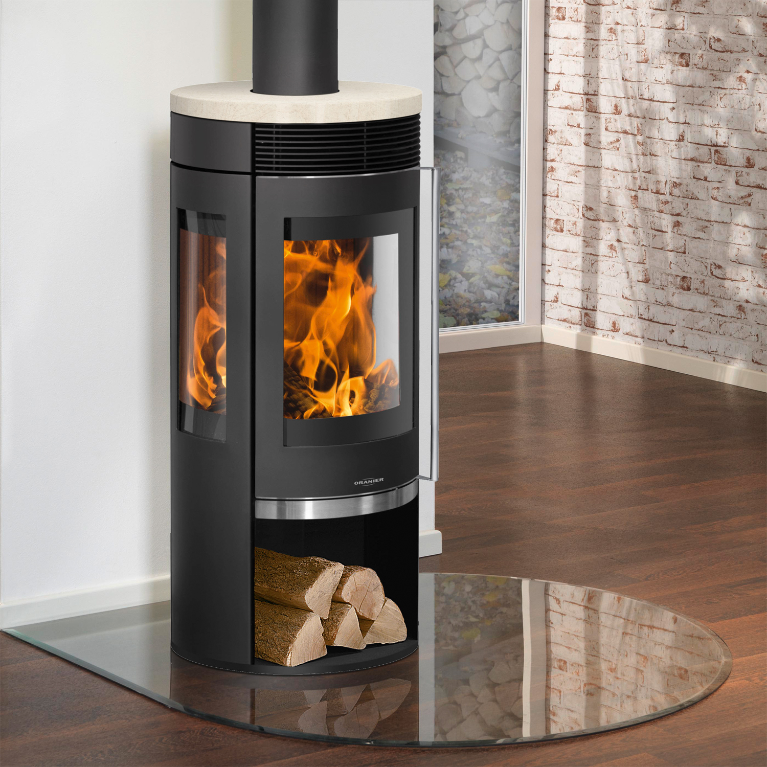 Oranier | Kaminofen | Rota Tre 2.0 | 5,5 kW | Schwarz, Top Kalkstein
