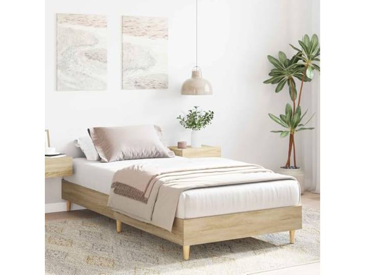 RJPLMFV Bettgestell, Plattform, Holz, Eiche Sonoma Mit Lamellen, minimalistisches Design, Montage für 2 Personen, Reinigung mit feuchtem Tuch