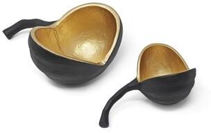 Classic Touch Set of 2 Black and Gold Nut Shaped Bowls