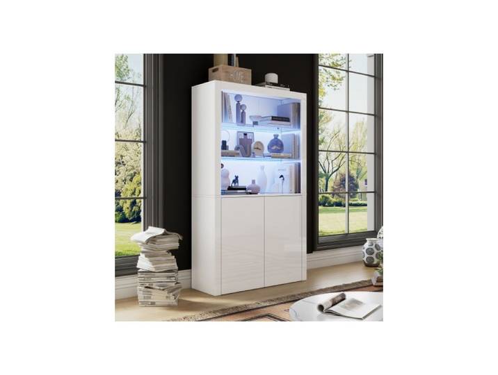 ®RisingFF 100 x 35 x 170 cm Meuble de rangement vitrine avec éclairage LED couche d'exposition en verre trempé.