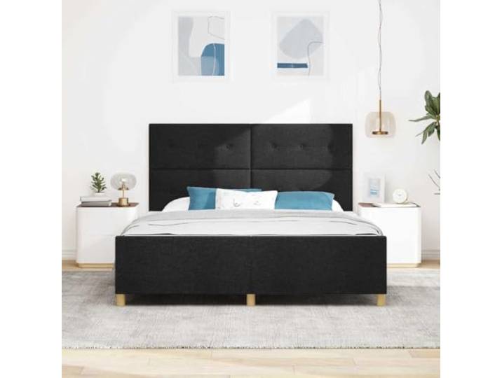 KTHLBRH Bettgestell mit Kopfteil, schwarz, 180 x 200 cm Robuste Plattform, weicher Stoff, einfaches Design, ohne Box Spring