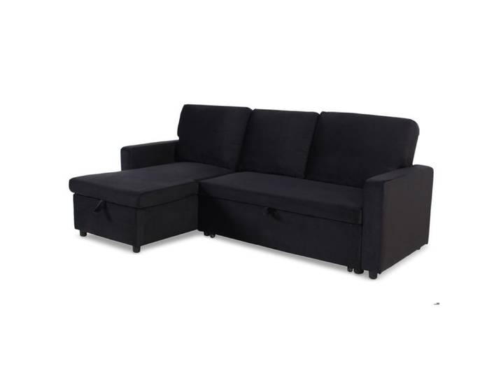MOSAIKASA Canapé convertible avec angle réversible Baleares Velours Noir