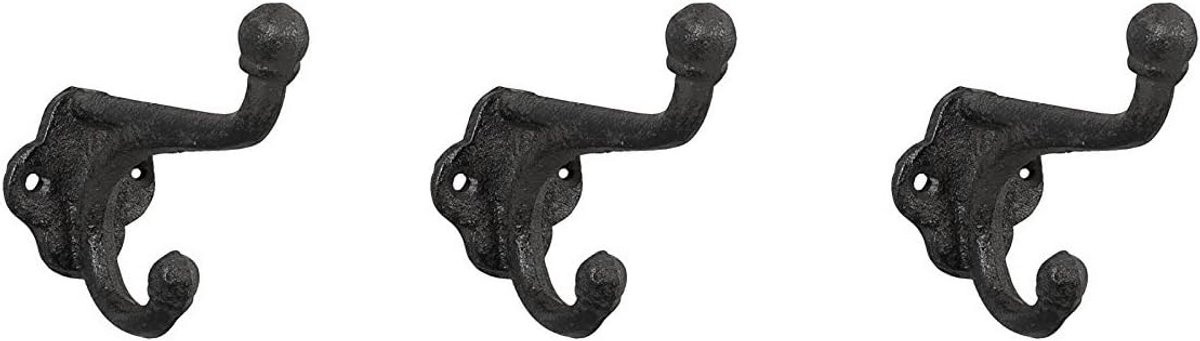 Set van 3 antiek-bruine garderobehaken voor wandmontage