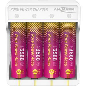 Ansmann Akku-Ladegerät Pure Power, für AA, AAA, 4 Ladeschächte, mit 4 AA Akkus