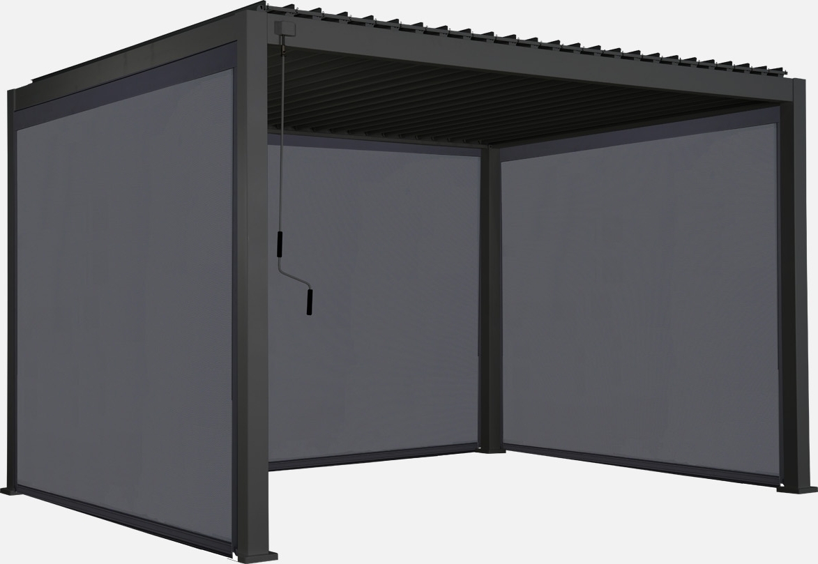 sweeek - Pergola mit Lamellendach Triomphe 3x4m + 2 Markisen 3m + 1 Markise 4m - Anthrazit