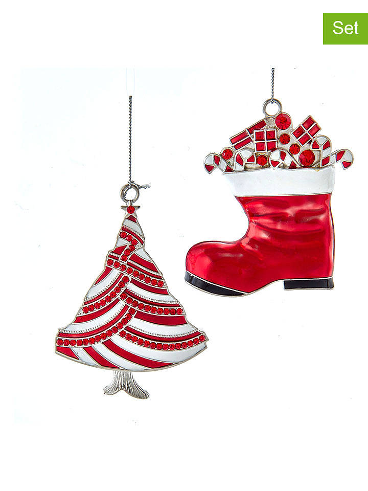 Christmas Inspirations 2er-Set: Christbaumornamente "Boot & Tree" in Rot - (H)4 cm - onesize