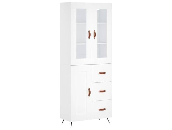 Fisinber Highboard Weiß 69,5x34x180 cm Schrank mit Glastür Mehrzweck-Stauschrank mit Metallfüßen für Wohnzimmer und Flur, elegantes Design mit Vitrinenelement aus Glas.