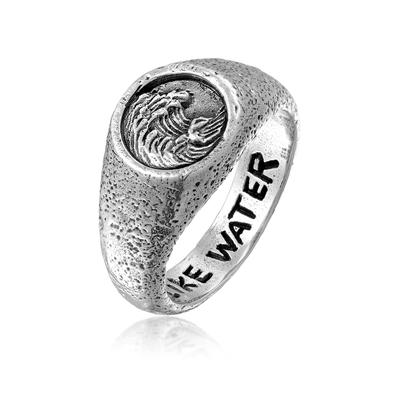 Silberring HAZE & GLORY "Ring Siegelring - Be like Water Wellen 925 Silber" Gr. 60, silber, Fingerringe, Herren, 60, Silber 925 (Sterlingsilber), Silberring