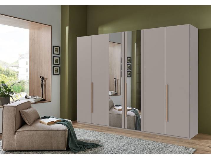Armoire portes battantes London- Miroir 270cm Marron/Gris/Gris Sahara Confort Marron 2 miroir