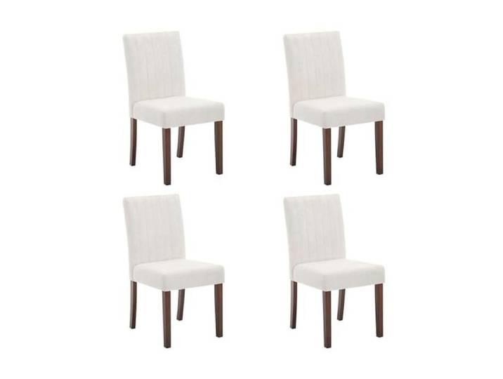Lot de 4 chaises salle à manger Parsons beige rayé vertical tissu rembourré boutons dossier gonflé pieds bois salon cuisine