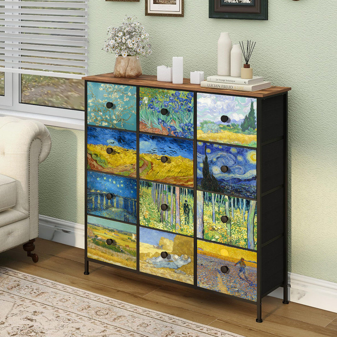 Lark Manor Lebron 99 cm W Chest of 12 Drawers Black 100cm H X 99cm W X 30cm D