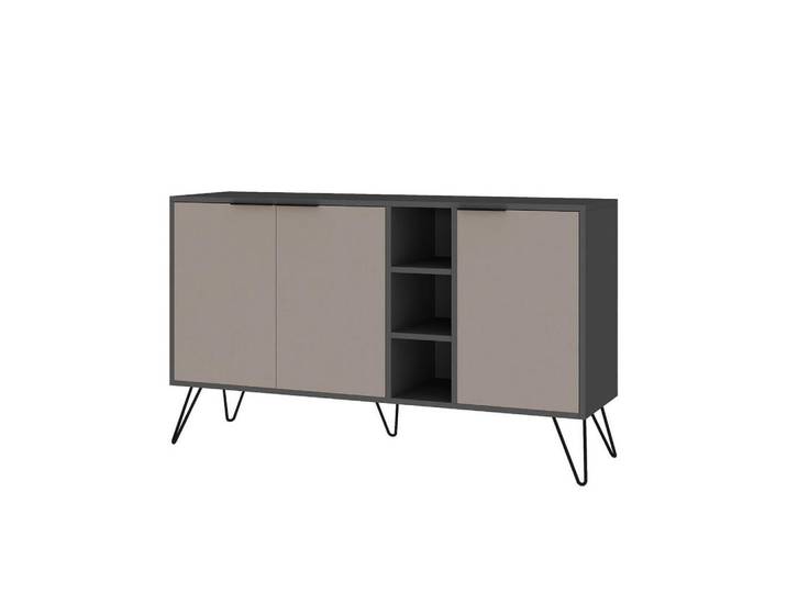 Calicosy Buffet 3 Nischen und 3 Türen L142 cm - Clara, Taupe, Holzwerkstoff, 7 Fächer, 35.6x83x142 cm, Kleinmöbel, Kommoden, Sideboards