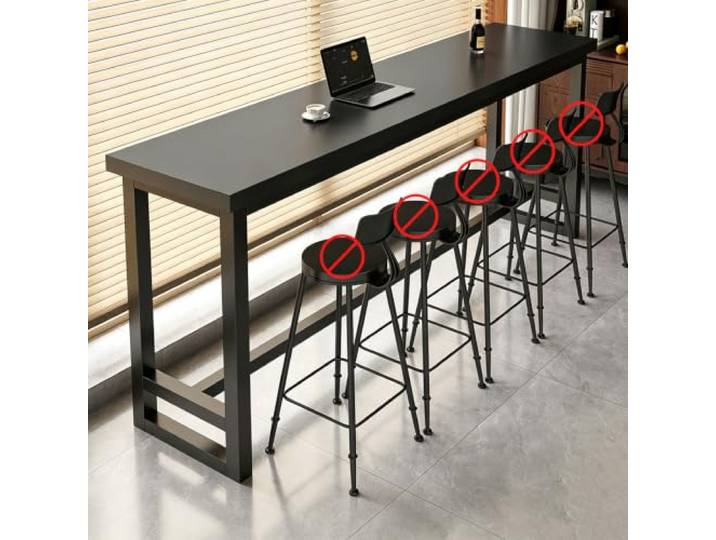 Bartisch Massivholz Schmaler Stehtisch mit Metallgestell für Küche Café Massivholzplatte mit stabilem Metallgestell, schmaler Bartisch für Küche, Café und Wohnzimmer, platzsparendes Design