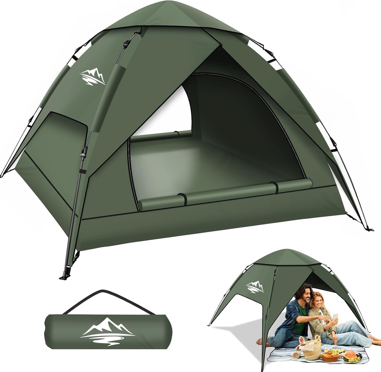 Campingzelte, aufblasbares Pop-Up-Zelt für 2-3 Personen, 2-in-1-Zelte mit doppelter Schicht, wasserdichtes und winddichtes Kuppelzelt mit abnehmbarer Außenschicht