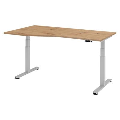 bümö elektrisch höhenverstellbarer Schreibtisch 180x100 cm in Asteiche, Gestell in silber - Schreibtisch höhenverstellbar elektrisch mit