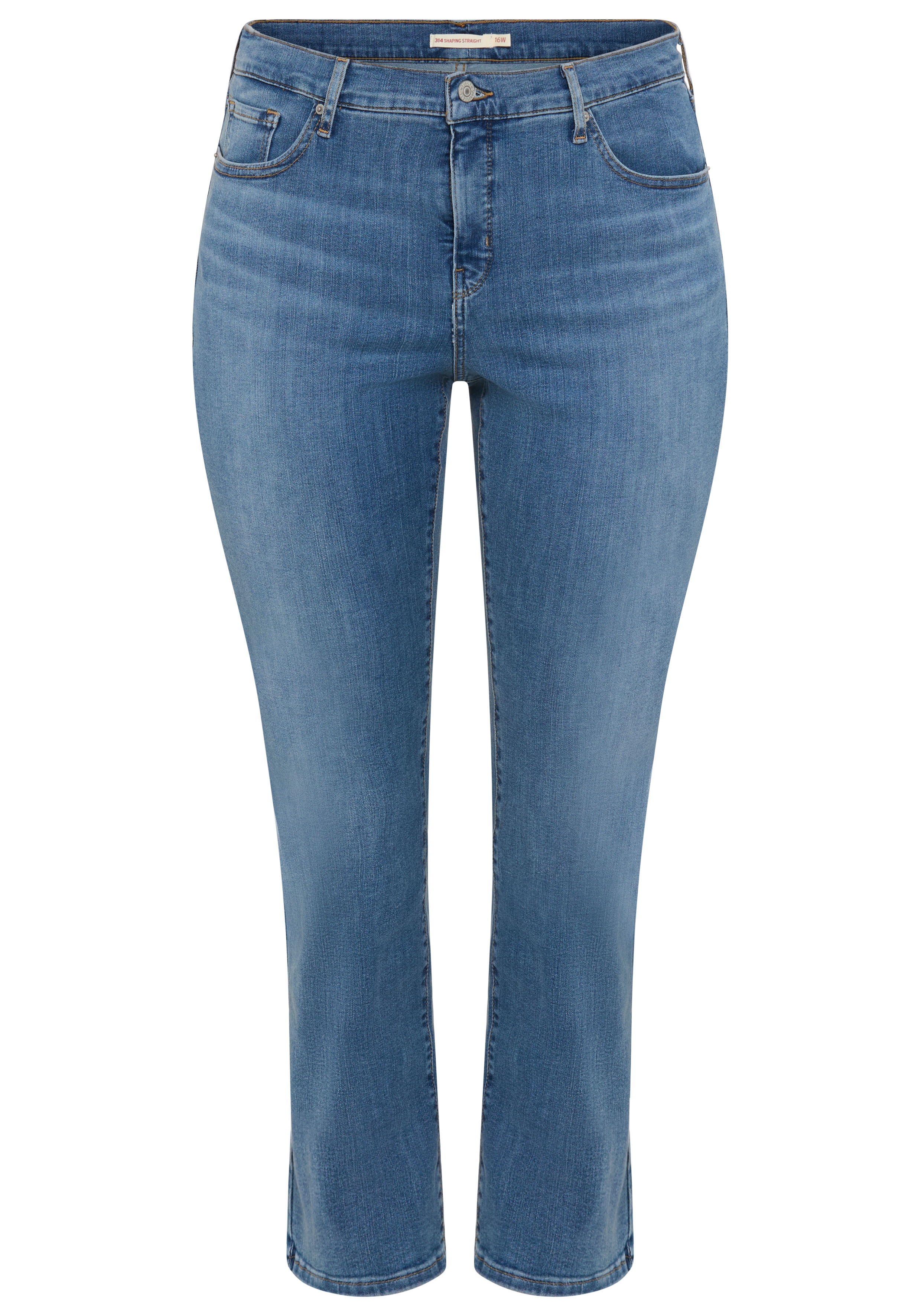 Straight-Jeans LEVI'S PLUS "314 Shaping Straight", Damen, Gr. 18 (50), Länge 32, smudged line, Denim/Jeans, Obermaterial: 80% Baumwolle, 14% Polyester, 6% Elasthan, lang, Jeans Straight-Jeans, in Baumwoll-Stretch smudged line 18 (50), Länge 32