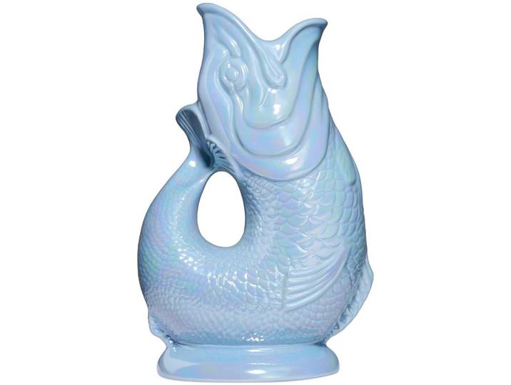 Gluckigluck Karaffe mit „Gluck-Gluck“-Geräusch 27,5/17/9,5 cm, Hellblau, Keramik, Tiere, 1.2 L, Organisch, handgemacht, Geschirr, Kannen & Karaffen, Wasserkaraffen & Krüge