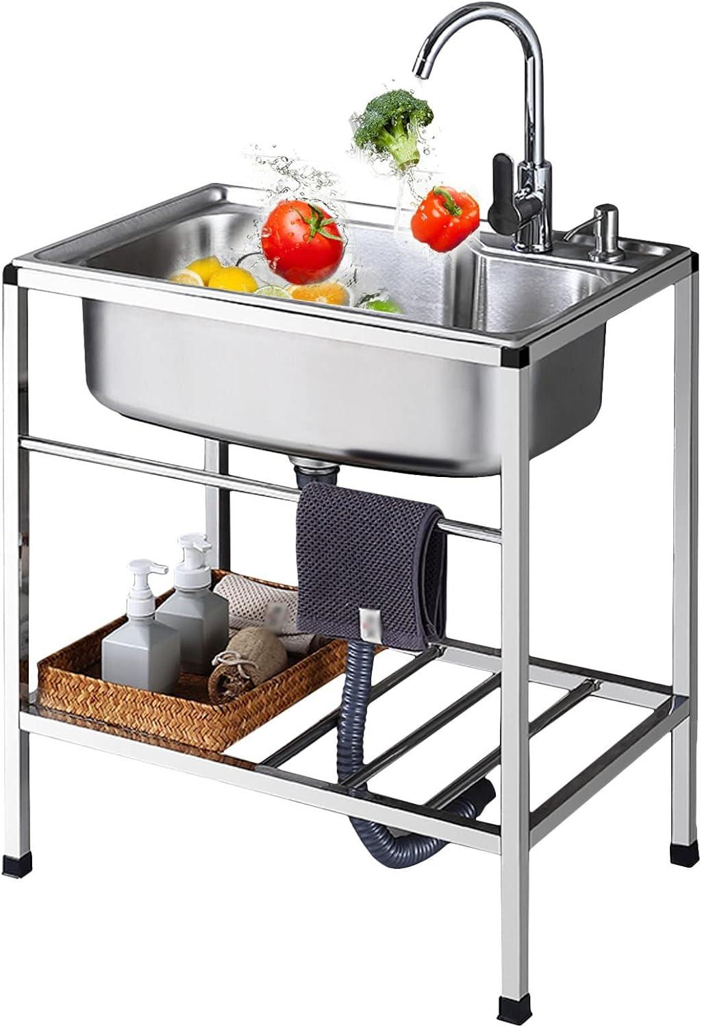 Edelstahl-Spülbecken für die Gastronomie, freistehendes Waschbecken-Set mit Wasserhahn für den Außenbereich