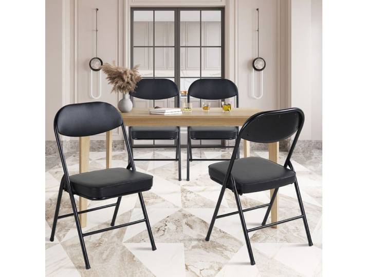 COVREO Lot de 4 chaises pliantes noires rembourrées en similicuir PU structure en acier