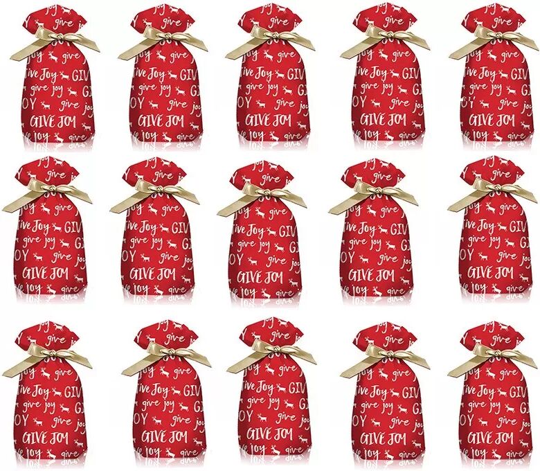 INF Rote Weihnachts-Süßigkeitstüten - Freude-Teilen-Geschenktüten 12x17cm (50er-Pack) mit Kordelzug