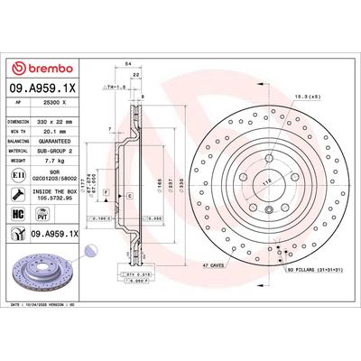 BREMBO Bremsscheibe 09a9591x 330mm 22mm für Mercedes BRABUS