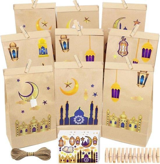 Famanu Ramadan-kalender DIY decoratie met papieren zakjes en clips voor kinderen, 30 stuks