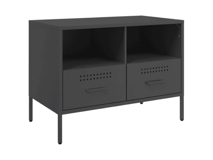 LMTYOENFG TV-Schrank Schwarz 68x39x50,5 cm Metall Lowboard Industrie-Design TV-Möbel aus Stahl mit 2 Fächern & 2 Schubladen, ideal für Wohnzimmer und Schlafzimmer.